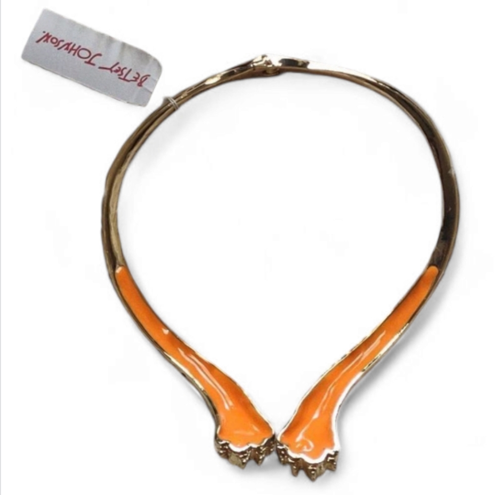 Betsey Johnson Leopard Claw Rhinestone Crystal Gold Collar Necklace - Picture 5 of 6